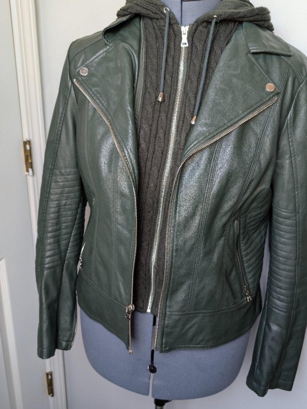 Guess Forest Green Leather Jacket Size XL